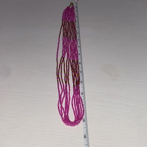 Vintage Pink and Gold Beaded Necklace 15" Hang Length 6 Strand - Picture 5 of 6